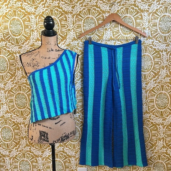 NWT Free People Joan Fauxchet Striped Knit Top Pant Set in Sky Surfer Combo Sz S - Picture 10 of 12